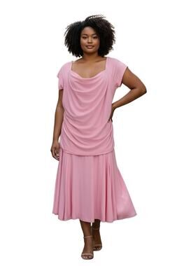 Candela Womens Pink Jersey Knit Scoop Neck Midi Stretch Dress Cap Sleeve sz 16